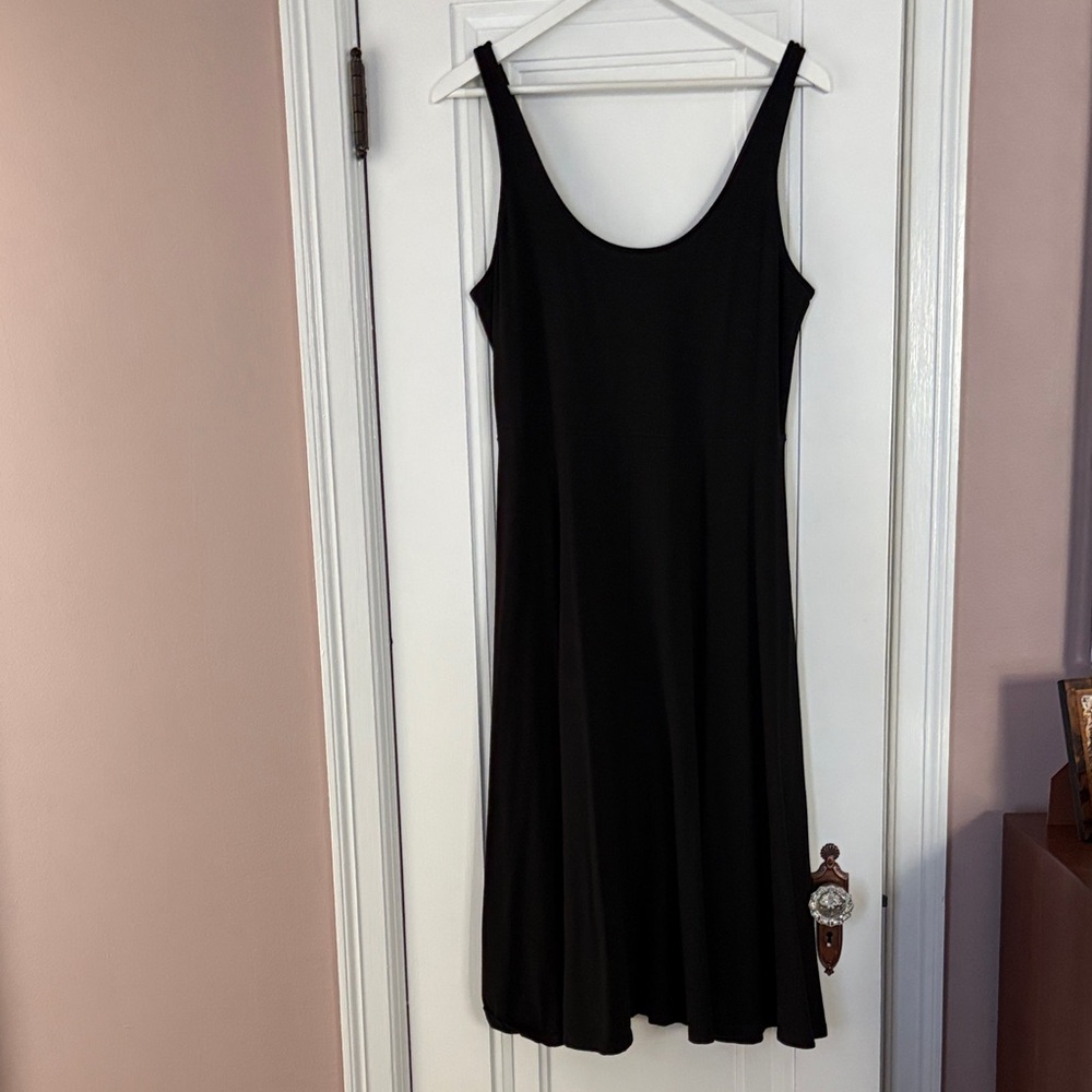 Chic Black Sleeveless Cotton Blend Knit Midi Dress with Full Skirt Size Large - Picture 2 of 8
